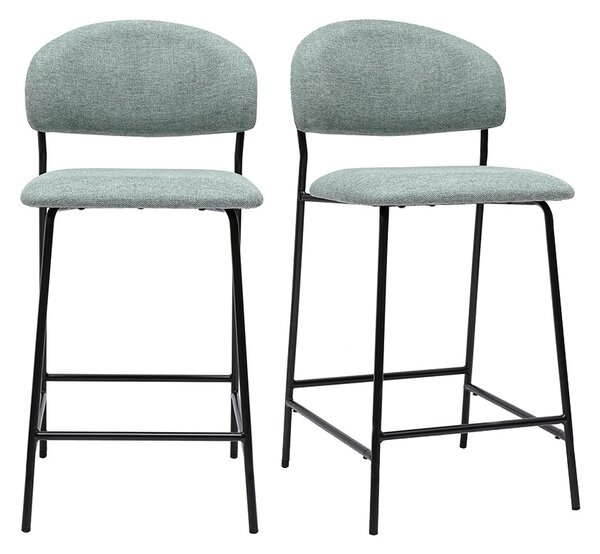 Sgabelli da bar in tessuto effetto velluto testurato verde celadon H64 cm (set di 2) BENTA