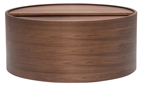 Tavolino basso rotondo in legno scuro noce con piano girevole e vano portaoggetti D80 cm DALI