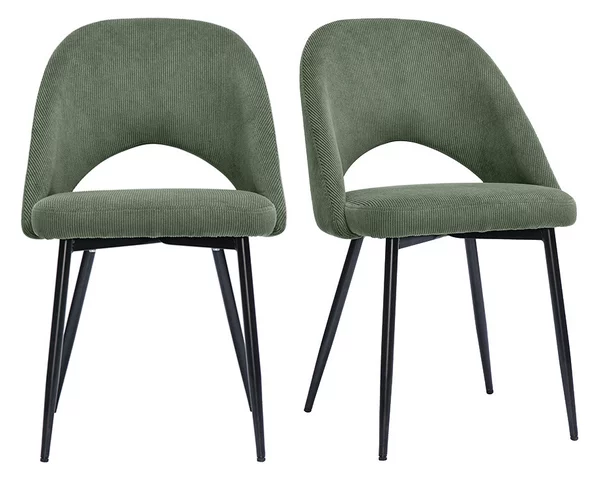 Sedie vintage in tessuto velluto a coste verde kaki e metallo nero (set di 2) COSETTE