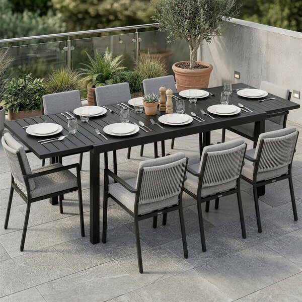 Outsunny Tavolo da giardino allungabile per 6-8 persone, alluminio con piano a doghe, nero | Aosom Italy