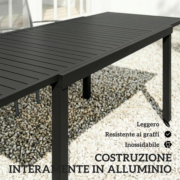 Outsunny Tavolo da giardino allungabile per 6-8 persone, alluminio con piano a doghe, nero | Aosom Italy