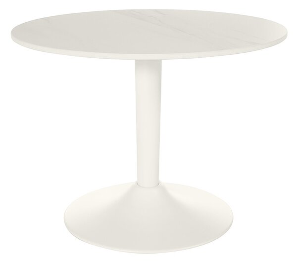 Tavolino basso design rotondo in ceramica bianca e metallo D60 cm MALOU