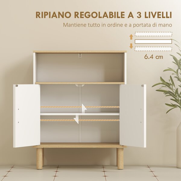 HOMCOM Mobile Bagno Autoportante con Ripiano Regolabile, Bianco e Legno Naturale | Aosom Italy