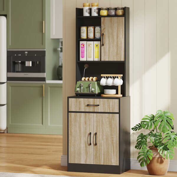 HOMCOM Mobile cucina con piano di lavoro, foro passacavi e 3 ripiani, Legno e Nero | Aosom Italy