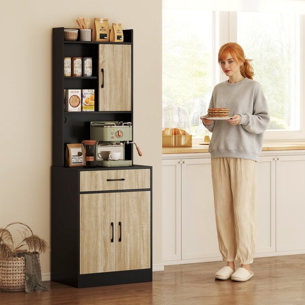 HOMCOM Mobile cucina con piano di lavoro, foro passacavi e 3 ripiani, Legno e Nero | Aosom Italy