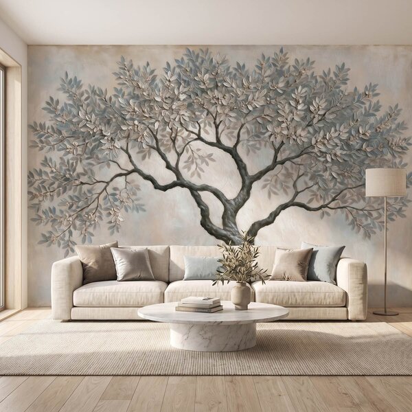 Carta da parati Albero in stile pittura a olio, dai tranquilli toni naturali del grigio-beige, Carta da parati Natura, w09919 : Uwalls.it