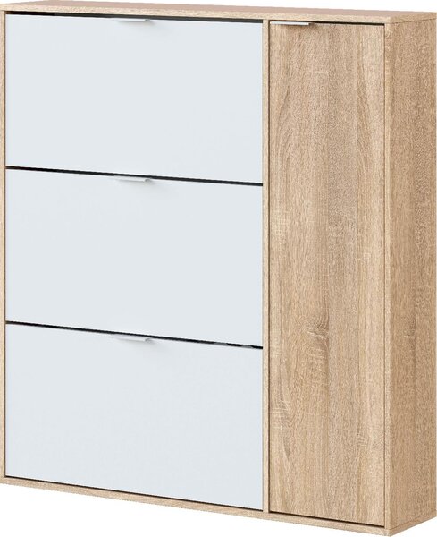 FORES HABITAT Scarpiera Salvaspazio Slim 30 Paia 1 Anta Battente 3 Ante a Ribalta Dimensioni 106x22x115 cm colore Rovere Canadian/Bianco - Class