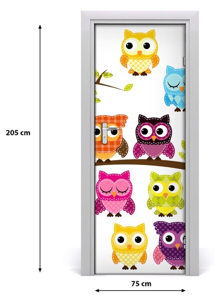 Poster adesivo per porta Gufi colorati 75x205 cm