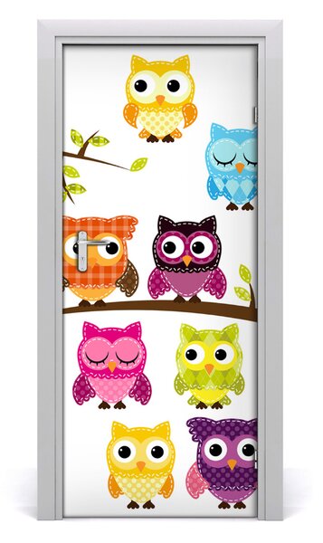 Poster adesivo per porta Gufi colorati 75x205 cm