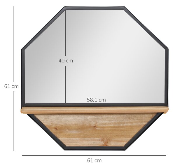 HOMCOM Specchio da Parete Ottagonale in Metallo con Mensola in Legno, 61x61cm Nero|Aosom