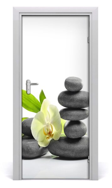 Adesivo per porta Orchidea e pietre 75x205 cm