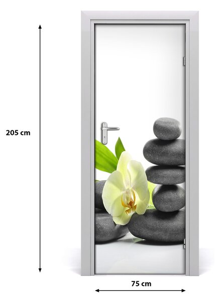 Adesivo per porta Orchidea e pietre 75x205 cm