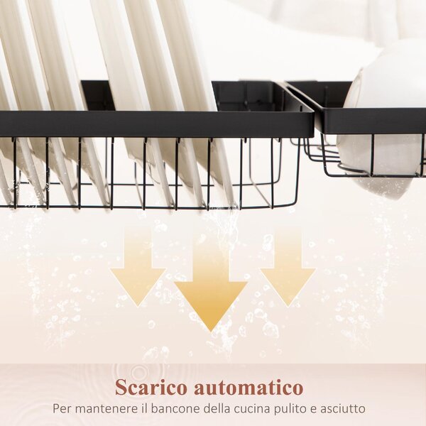 DecHome Scolapiatti da Lavello Modulabile a 2 Livelli con Piedini Antiscivolo, in Acciaio, 65x31.5x52.5 cm colore Nero - R477BK