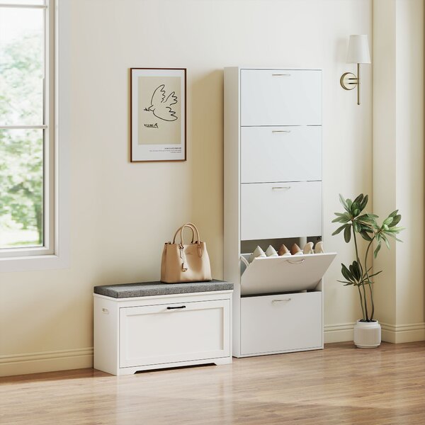 HOMCOM Panca scarpiera moderna con seduta e ripiano regolabile, 80x30x50 cm, Bianco | Aosom Italy