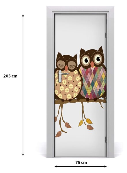 Adesivo per porta Un paio di gufi sui rami 75x205 cm