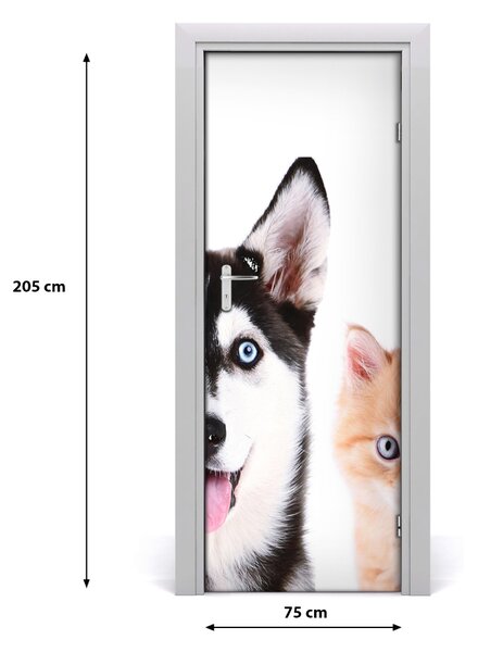 Poster adesivo per porta Cane e gatto 75x205 cm