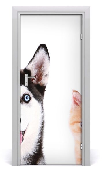 Poster adesivo per porta Cane e gatto 75x205 cm