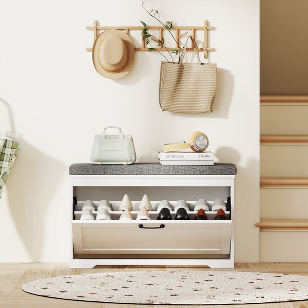 HOMCOM Panca scarpiera moderna con seduta e ripiano regolabile, 80x30x50 cm, Bianco | Aosom Italy
