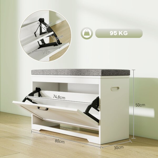 HOMCOM Panca scarpiera moderna con seduta e ripiano regolabile, 80x30x50 cm, Bianco | Aosom Italy