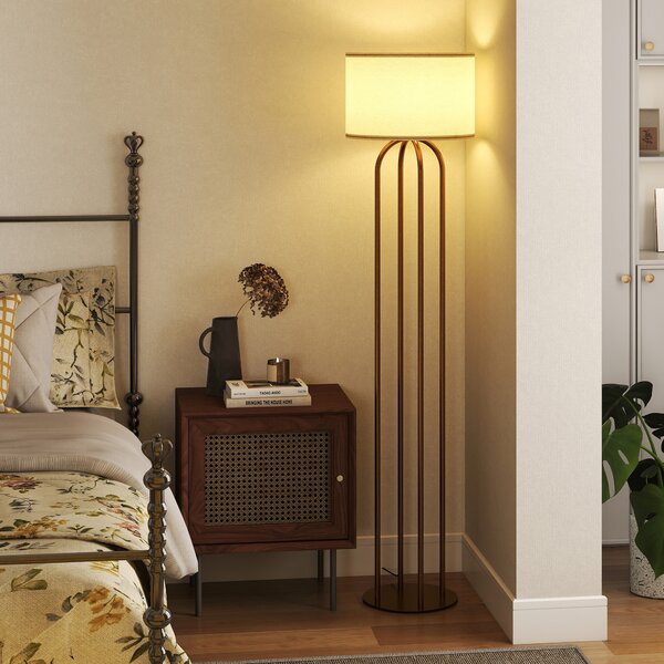 HOMCOM Lampada da terra con paralume in tessuto e interruttore, Ø38x161 cm, Dorato e Beige | Aosom Italy