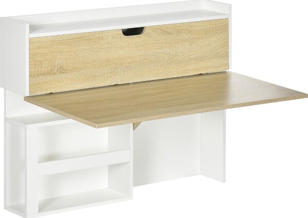 DecHome Scrittoio a Muro Pieghevole con Ribalta Moderno Dimensioni 100x18x74 cm colore Bianco/Legno