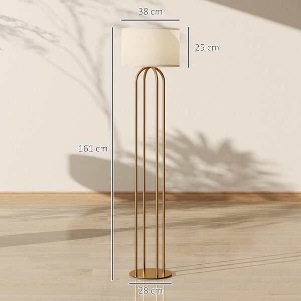 HOMCOM Lampada da terra con paralume in tessuto e interruttore, Ø38x161 cm, Dorato e Beige | Aosom Italy