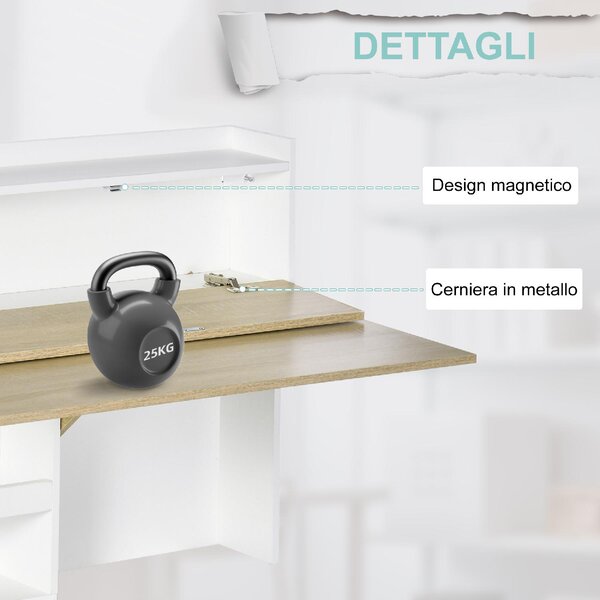 DecHome Scrittoio a Muro Pieghevole con Ribalta Moderno Dimensioni 100x18x74 cm colore Bianco/Legno
