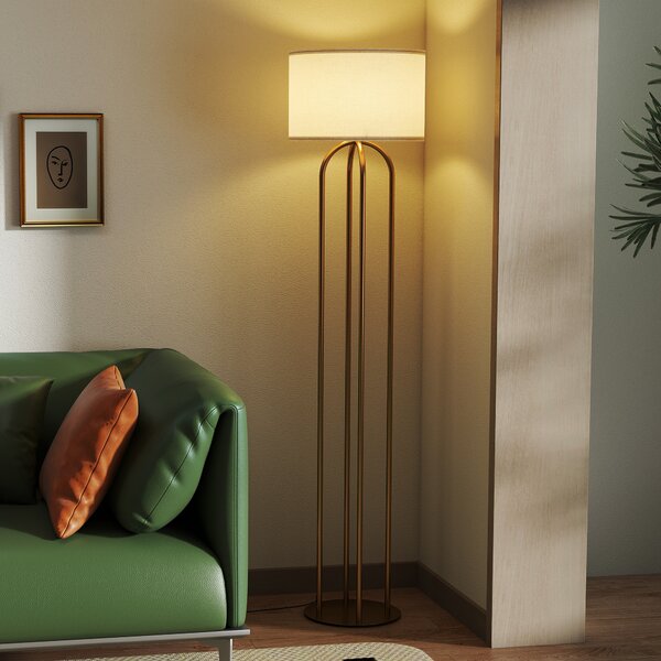 HOMCOM Lampada da terra con paralume in tessuto e interruttore, Ø38x161 cm, Dorato e Beige | Aosom Italy
