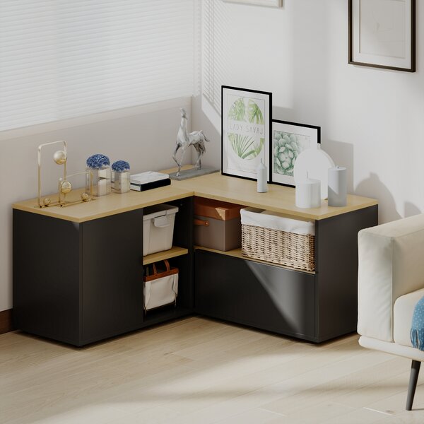 HOMCOM Mobile TV angolare con 2 armadietti e 3 nicchie, 90x90x45 cm, Rovere e Nero | Aosom Italy
