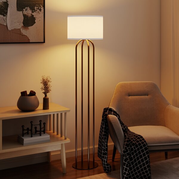 HOMCOM Lampada da terra con paralume in tessuto e interruttore, Ø38x161 cm, Dorato e Beige | Aosom Italy