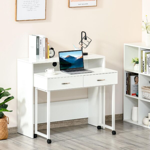 DecHome Scrittoio estraibile con Ruote Moderno Dimensioni 100x36x88 cm colore Bianco
