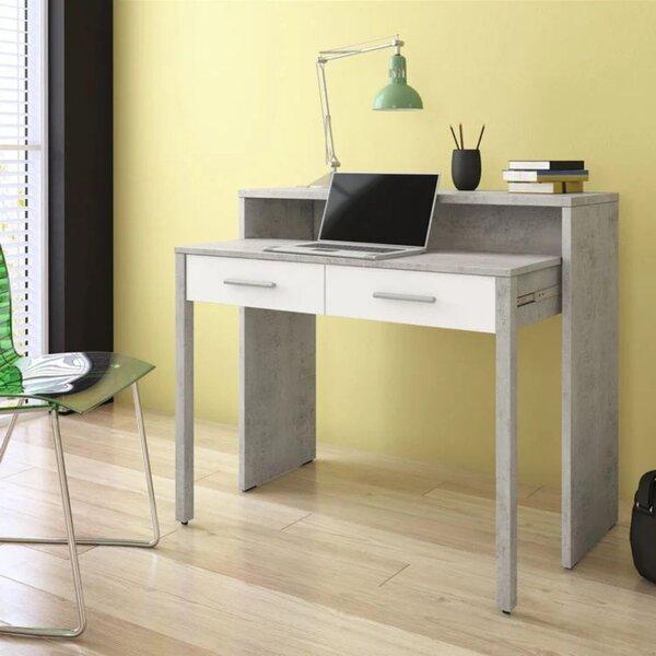 DecHome Scrittoio estraibile Moderno Dimensioni 98,6x36,6x86,9 cm colore Cemento/Bianco - Scrivia