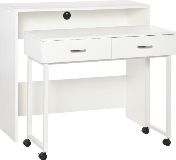 DecHome Scrittoio estraibile con Ruote Moderno Dimensioni 100x36x88 cm colore Bianco