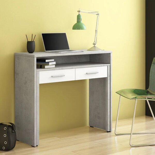 DecHome Scrittoio estraibile Moderno Dimensioni 98,6x36,6x86,9 cm colore Cemento/Bianco - Scrivia