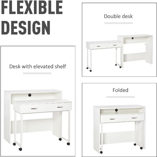 DecHome Scrittoio estraibile con Ruote Moderno Dimensioni 100x36x88 cm colore Bianco