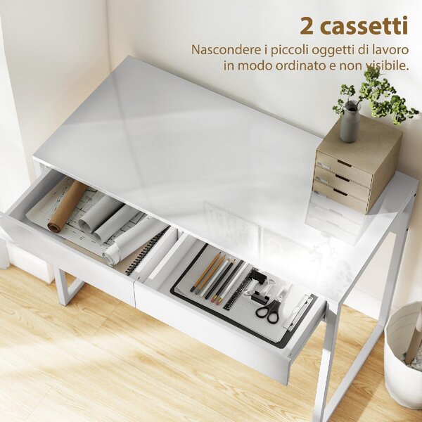 DecHome Scrittoio Moderno Dimensioni 100x50x75 cm colore Bianco