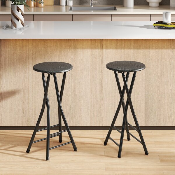 HOMCOM Set 2 sgabelli bar pieghevoli con doppio poggiapiedi, Nero | Aosom Italy