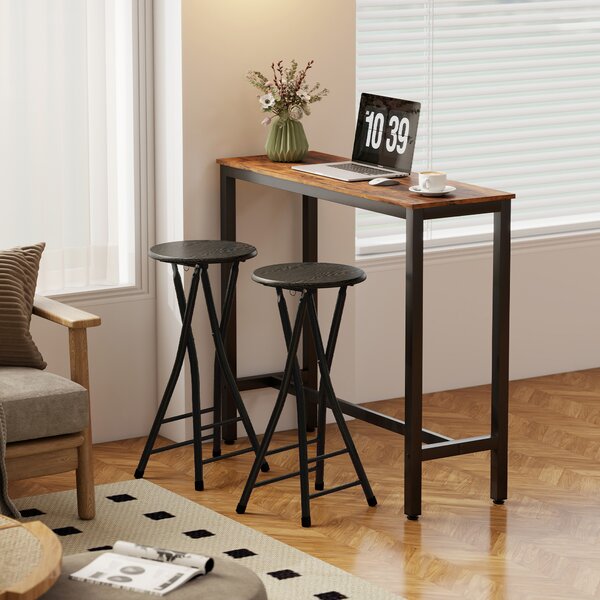 HOMCOM Set 2 sgabelli bar pieghevoli con doppio poggiapiedi, Nero | Aosom Italy