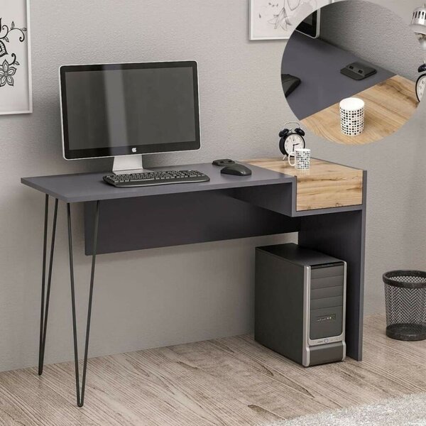 DecHome Scrittoio Moderno Dimensioni 121x45x76 cm colore Antracite/Noce - Candy