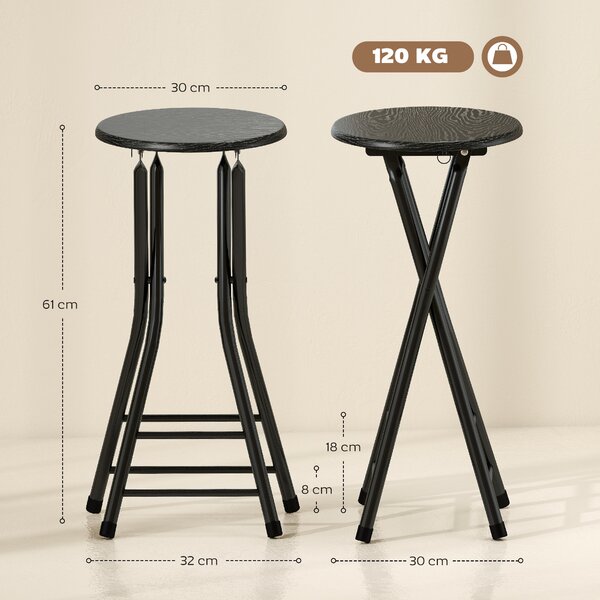 HOMCOM Set 2 sgabelli bar pieghevoli con doppio poggiapiedi, Nero | Aosom Italy