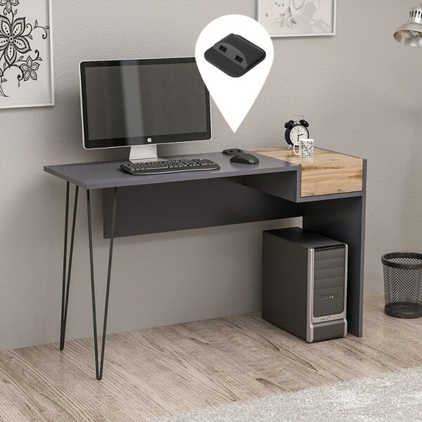 DecHome Scrittoio Moderno Dimensioni 121x45x76 cm colore Antracite/Noce - Candy