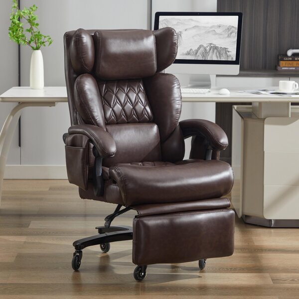 Sweiko 001-XXL Sedia ergonomica per ufficio, poltrona direzionale con funzione di massaggio e riscaldamento, Finto cuoio, poggiapiedi, girevole a 360°, schienale regolabile, fino a 150 kg, per ufficio e casa (marrone)