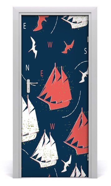 Poster adesivo per porta Navi uccelli marini 75x205 cm