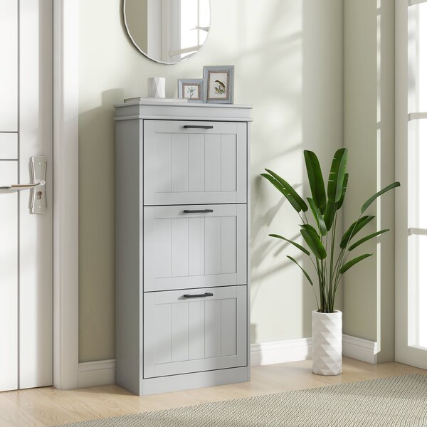 HOMCOM Scarpiera 3 ante ribaltabili per 15 paia di scarpe con ripiani, 54x24x117,5 cm, Grigio | Aosom Italy