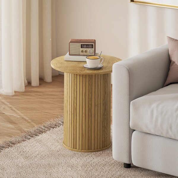 HOMCOM Tavolino rotondo Ø48 cm con gambe scanalate, Rovere | Aosom Italy