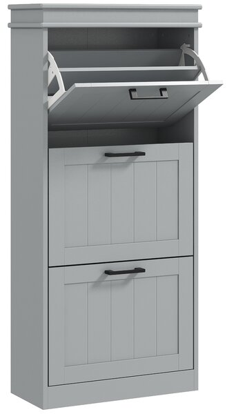 HOMCOM Scarpiera 3 ante ribaltabili per 15 paia di scarpe con ripiani, 54x24x117,5 cm, Grigio | Aosom Italy