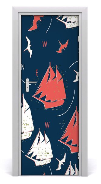 Poster adesivo per porta Navi uccelli marini 75x205 cm