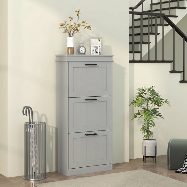 HOMCOM Scarpiera 3 ante ribaltabili per 15 paia di scarpe con ripiani, 54x24x117,5 cm, Grigio | Aosom Italy