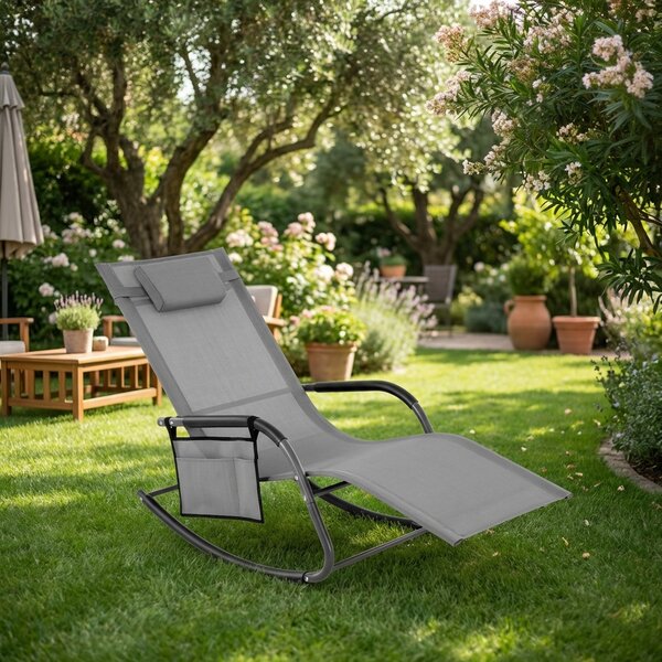 Amicasa Sdraio da Giardino a Dondolo Cuscino Poggiatesta in Acciao/Tessuto Dimensioni 174x62x83 cm colore Grigio - Gaia