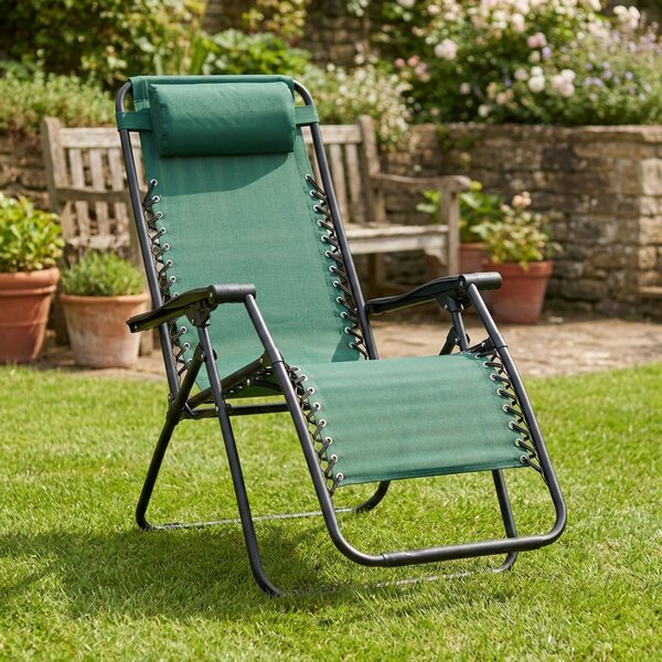 VivaGarden Sdraio da Giardino Pieghevole con Poggiagambe Cuscino Poggiatesta in Acciaio/Textilene Dimensioni 88x65x110 cm colore Verde - Delizia